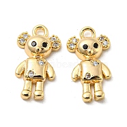 Brass Micro Pave Cubic Zirconia Pendant, Bear, Real 18K Gold Plated, 14x7.5x2mm, Hole: 1.4mm(KK-H460-02G)