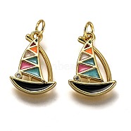 Brass Enamel Charms, Long-Lasting Plated, Real 18K Gold Plated, with Jump Ring, Sailboat, Colorful, 15x10x1.6mm, Hole: 2.6mm(KK-B026-22G)
