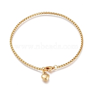 304 Stainless Steel Charm Bracelets, with Box Chains, Lobster Claw Clasps, Heart, Golden, 8-1/4 inch(21cm), 2mm(STAS-I154-04G)