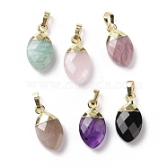 Natural Mixed Gemstone Pendants, with Golden Tone Brass Findings, Cadmium Free & Lead Free, Faceted, Oval, Mixed Dyed and Undyed, 24mm, Oval: 18.5x10x5.5mm, Hole: 3x5.5mm(G-G854-03G)