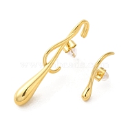 304 Stainless Steel Dangle Stud Earrings, Teardrop Asymmetrical Earrings, Golden, 53x7mm, 25.5x4mm(EJEW-Q796-02G)