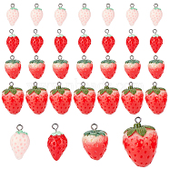 32Pcs 4 Styles Opaque Resin Pendants, Simulation Strawberry Charm, with Platinum Tone Alloy Loops, Mixed Color, 20~30x11~20mm, Hole: 2mm, 8pcs/style(RESI-OC0001-45)