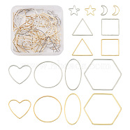 Jewelry 40Pcs 16 Style Alloy Linking Rings, Hexagon & Round Ring & Oval & Heart & Square & Triangle & Star & Moon, Platinum & Golden, 15.5~40x9.5~35x1mm, Inner Diameter: 14.5~38.5x8~33.5mm(FIND-PJ0001-27)
