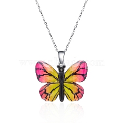 Butterfly Resin Pendant Necklaces, Stainless Steel Cable Chain Necklaces, Stainless Steel Color, Tomato, 14.96 inch(38cm)(PW-WG40B23-04)