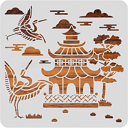 Large Plastic Reusable Drawing Painting Stencils Templates, for Painting on Scrapbook Fabric Tiles Floor Furniture Wood, Square, Crane Pattern, 300x300mm(DIY-WH0172-826)