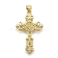 Rack Plating Brass Pendants, Crucifix Cross, Cadmium Free & Lead Free, Long-Lasting Plated, Real 18K Gold Plated, 33x20x2mm, Hole: 5x4mm(KK-K401-62G)