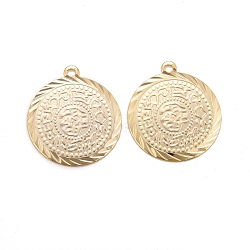 Rack Plating Eco-friendly Brass Charms, Lead Free & Cadmium Free, Long-Lasting Plated, Flat Round with Textured Pattern, Real 24K Gold Plated, 22.5x20x0.5mm, Hole: 1mm(KK-D075-33G-05-RS)