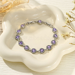 Alloy Link Bracelets for Women, Heart, with Rhinestone, Rosaline, 7-1/8 inch(18cm)(PW-WG00AB7-04)