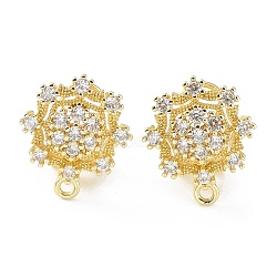 Flower Brass Micro Pave Cubic Zirconia Stud Earrings Finding, with Horizontal Loops, Cadmium Free & Lead Free, Real 18K Gold Plated, 18x15.5mm, Hole: 1.6mm, Pin: 0.8mm(KK-E083-01G)