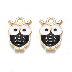 Alloy Enamel Pendants, Cadmium Free & Nickel Free & Lead Free, Light Gold, Owl, Black, 19x12x2.5mm, Hole: 2mm(PALLOY-N170-019A-NR)