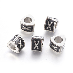 Platinum Tone Zinc Alloy Enamel European Beads, Large Hole Triangle Beads with Letter.X, 9x9x7mm, Hole: 5mm(X-MPDL-L001-01X)