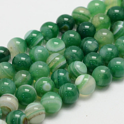 Natural Striped Agate/Banded Agate Bead Strands, Round, Grade A, Dyed, Sea Green, 6mm, Hole: 1mm, about 62~63pcs/strand, 14.5 inch(X-G-K155-B-6mm-08)