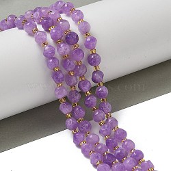 Natural Amethyst Beads Strands, with Seed Beads, Faceted, Dice, 6x6mm, Hole: 1mm, about 47~52pcs/strand, 15.35''~15.75''(39~40cm)(G-K387-A14-01)