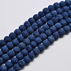 Natural Lava Rock Round Bead Strands, Dyed, Royal Blue, 10mm, Hole: 1mm, about 38pcs/strand, 15.7 inch(X-G-I124-10mm-11)