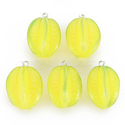 Opaque Resin Pendants, with Platinum Tone Iron Loop, Carambola, Champagne Yellow, 28x19.5mm, Hole: 2mm(X-RESI-S356-077)