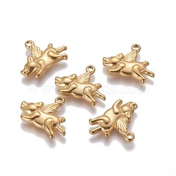 304 Stainless Steel Pendants, Pig, Golden, 15.7~15.8x20x2.8~2.9mm, Hole: 2mm(STAS-I105-52G)