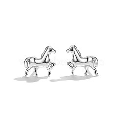 Anti-Tarnish Rhodium Plated Sterling Silver Stud Earrings, Horse, Platinum(EJEW-BB67168-P)