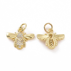 Brass Micro Pave Cubic Zirconia Charms, Real 18K Gold Plated, with Jump Ring, Insects, Clear, 13x15x3mm, Jump Ring: 5x0.8mm, Inner Diameter: 3.2mm(KK-E068-VF053)