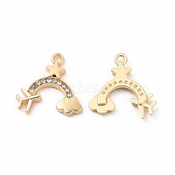 Rack Plating Eco-friendly Alloy Rhinestone Pendants, Rainbow with Plane & Star & Cloud Charm, Golden, Crystal, 15.5x16x2mm, Hole: 1.5mm(FIND-A025-17G-02)