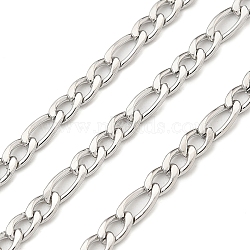 Tarnish Resistant 304 Stainless Steel Figaro Chains, Unwelded, with Spool, Stainless Steel Color, 4x3x0.8mm & 6.5x3x0.8mm, about 32.8 Feet(10m)/roll(CHS-H007-30P)