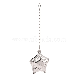 304 Stainless Steel Tea Infuser, Star with Chain Hook, Tea Ball Strainer Infusers, Stainless Steel Color, 175mm(AJEW-D048-05P)