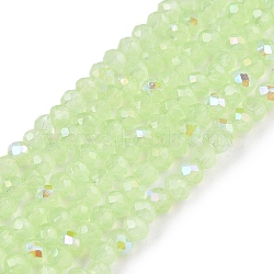 Electroplate Glass Beads Strands, Imitation Jade Beads, Half Plated, Rainbow Plated, Faceted, Rondelle, Light Green, 2.3~2.7x1.5mm, Hole: 0.4mm, about 135~140pcs/strand, 26~27cm(EGLA-A044-J1mm-L08)