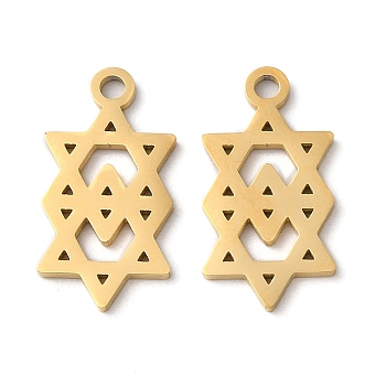 Ion Plating(IP) 304 Stainless Steel Pendants, Manual Polishing, Double Star of David Charms, Golden, 16.5x8.5x1mm, Hole: 1.6mm