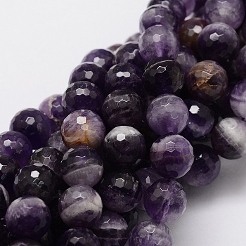 Faceted Round Natural Chevron Amethyst Bead Strands, 10mm, Hole: 1mm, about 40pcs/strand, 15.3 inch