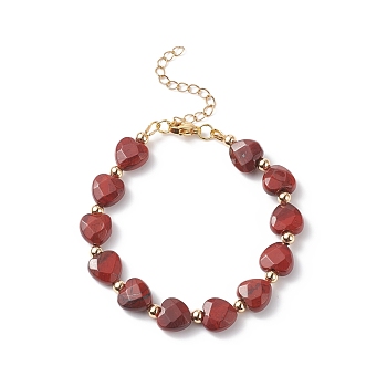 Natural Red Rainbow Jasper Heart Beaded Bracelet, Gemstone Jewelry for Women, 7-3/8 inch(18.7cm)