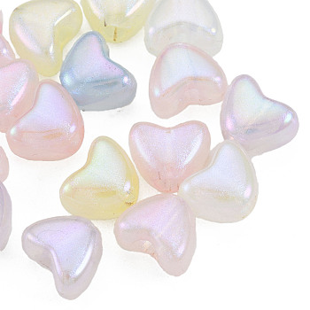 Rainbow Iridescent Plating Acrylic Beads, Glitter Beads, Heart, Mixed Color, 8.5x11x7.5mm, Hole: 4mm