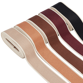 Elite 15M 5 Colors Polyester Flat Ribbons, Flat Striped Edge Ribbons, Mixed Color, 1-1/2 inch(38mm), 3m/color
