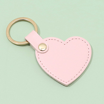 PU Imitation Leather Keychains, with Zinc Alloy Finding, Heart, Pink, Heart: 5.1x5.3cm