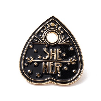She Her Word Enamel Pin, Spade Alloy Badge for Backpack Clothes, Golden, Black, 30x27.5x2mm