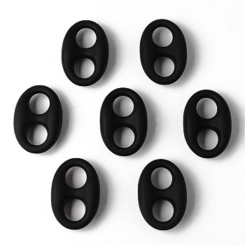 Rubberized Style Acrylic Links Connectors, Oval, Black, 32.5x22x10mm, Hole: 10x9.5mm