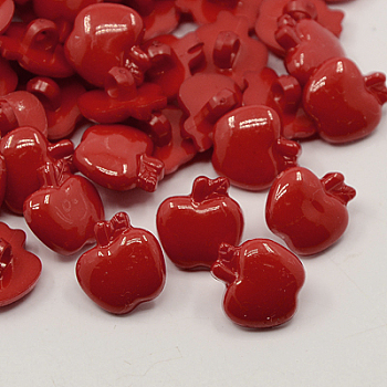 Acrylic Shank Buttons, 1-Hole, Dyed, Apple, Dark Red, 16x15x4mm, Hole: 3mm