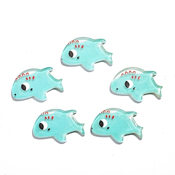 Ocean Theme Opaque Resin Cabochons, Sea Animals Cabochon, Pale Turquoise, Fish, 13x21mm
