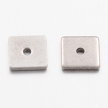 304 Stainless Steel Spacer Beads, Square, Stainless Steel Color, 6x1mm, Hole: 1.2mm