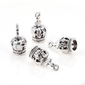 Tibetan Style Alloy Pendants, Crown, Antique Silver, 18x9mm, Hole: 1.2mm