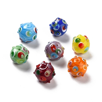 Handmade Lampwork Beads, Round, Mixed Color, 11x13x12.5mm, Hole: 1.6mm