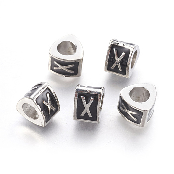 Platinum Tone Zinc Alloy Enamel European Beads, Large Hole Triangle Beads with Letter.X, 9x9x7mm, Hole: 5mm