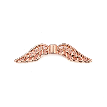 Alloy Beads, Long-Lasting Plated, Rack Plating, Wings, Rose Gold, 7x31x3mm, Hole: 1.6mm