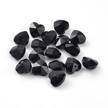 Romantic Valentines Ideas Glass Charms, Faceted Heart Charm, Black, 14x14x8mm, Hole: 1mm