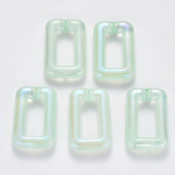 Transparent Acrylic Linking Rings, Quick Link Connectors, For Jewelry Chains Making, AB Color Plated, Imitation Gemstone Style, Rectangle, Aquamarine, 30x20x6.5mm, Inner Diameter: 18x8mm