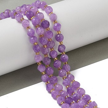 Natural Amethyst Beads Strands, with Seed Beads, Faceted, Dice, 6x6mm, Hole: 1mm, about 47~52pcs/strand, 15.35''~15.75''(39~40cm)