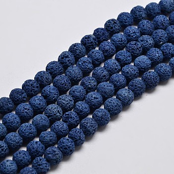 Natural Lava Rock Round Bead Strands, Dyed, Royal Blue, 10mm, Hole: 1mm, about 38pcs/strand, 15.7 inch