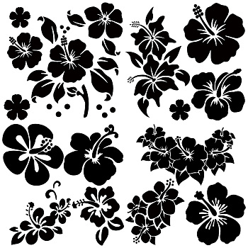 4Pcs 4 Styles PET Waterproof Self-adhesive Car Stickers, Reflective Decals for Car, Motorcycle Decoration, Black, Flower, 200x200mm, 1pc/style