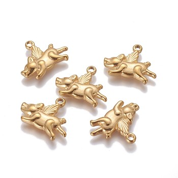 304 Stainless Steel Pendants, Pig, Golden, 15.7~15.8x20x2.8~2.9mm, Hole: 2mm