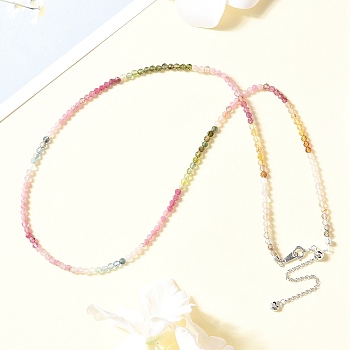 Natural Tourmaline Faceted Rondelle Beaded Necklaces, with Rhodium Plated 925 Sterling Silver End Chain, Platinum, 16.93 inch(43cm)