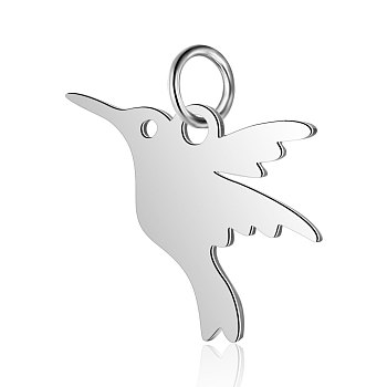 304 Stainless Steel Charms, Bird, Stainless Steel Color, 13x17x1mm, Hole: 3mm
