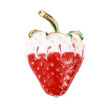 KC Gold Plated Alloy Fruit Brooches, Strawberry Enamel Pins, Red, 33x22x9mm